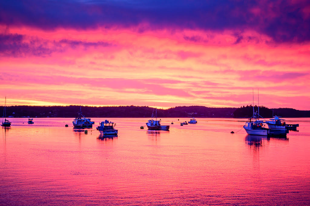 Lobster boats in a Maine sunset
